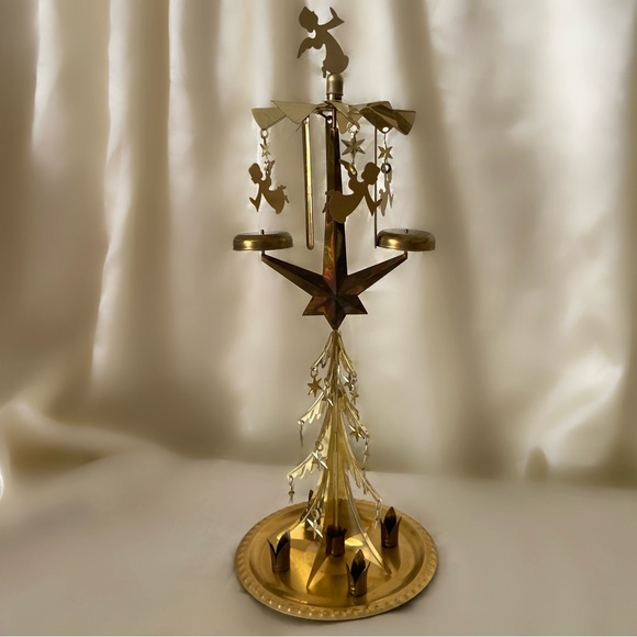 Vintage 50s Swedish Angel chimes bells Christmas decor gold candle musical - Picture 6 of 6